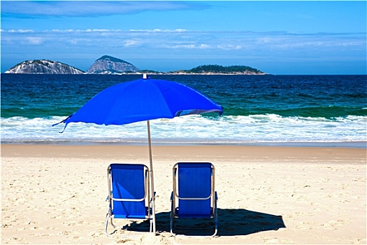 折叠躺椅,伞,伊帕内玛海滩