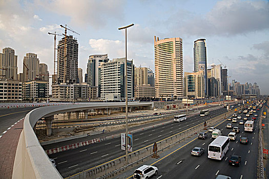 阿联酋,迪拜,码头,道路,高架路,塔,背景