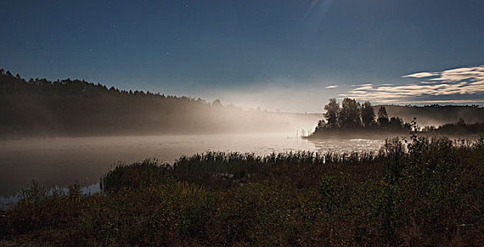 风景,湖,树林,天空,雾状,天气,俄罗斯