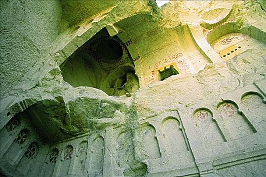 仰视,古遗址,洞穴,教堂,卡帕多西亚,土耳其