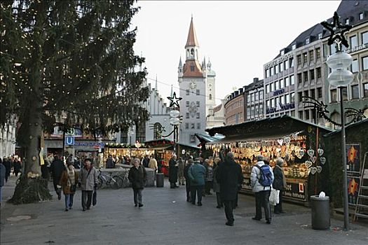慕尼黑,2004年,人,走,圣诞市场,玛利亚广场