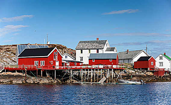 传统,挪威,乡村,红色,白色,木屋,岩石海岸