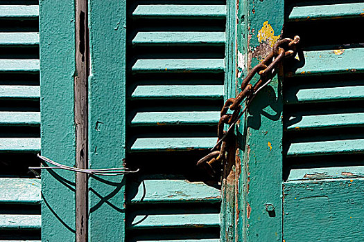 淡绿色,木头,百叶窗,生锈,链子,布宜诺斯艾利斯,阿根廷