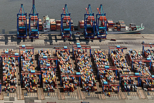 航拍,容器,港口,集装箱船,集装箱码头,汉堡市,德国,欧洲