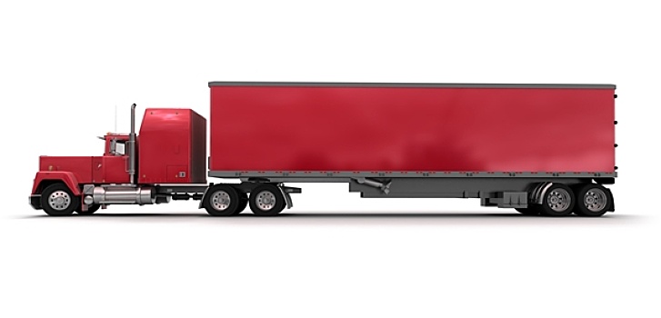 侧面视角,大,红色,拖车,卡车