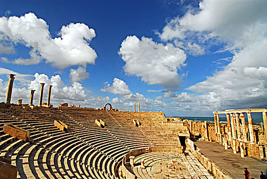 libya,leptis,magna,ruins,of,the,amphitheatre,by,sea,unesco,world,heritage,site