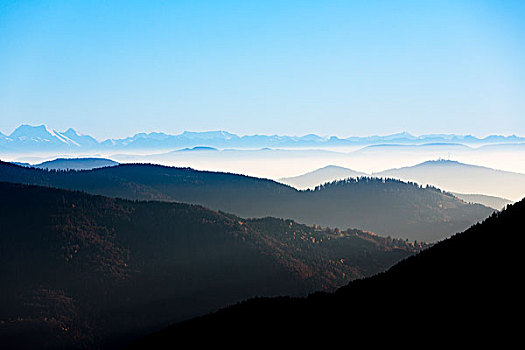 山,风景,阿尔卑斯山,慢,层云,黑森林,德国,欧洲