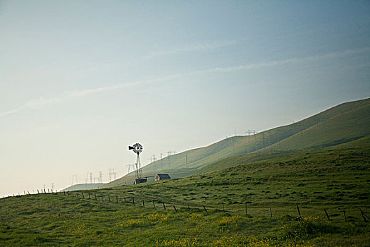 风车,山,乡村