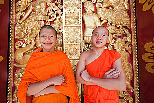 老挝,琅勃拉邦,寺院,僧侣,祈祷,入口