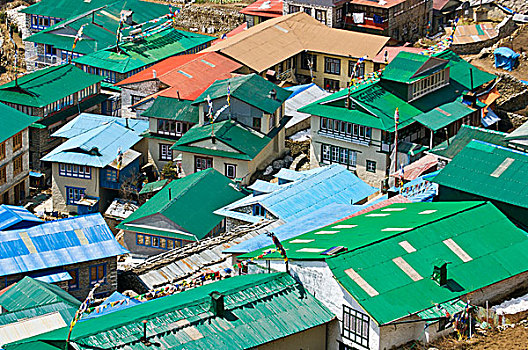 浅色,屋顶,集市,小镇,路线,尼泊尔