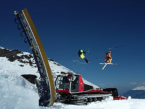 滑雪者,跳跃,滑雪道,机器