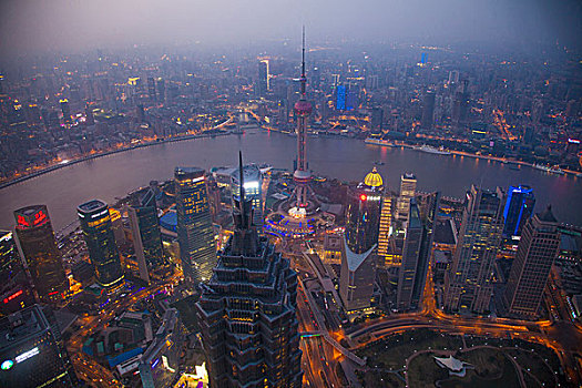 中国,上海,市区,建筑,夜晚,画廊