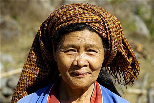 肖像,破旧,缅甸,女人,传统服饰,微笑,掸邦