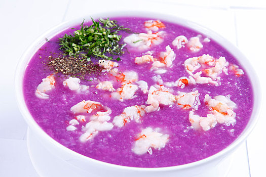紫色,土豆汤,虾,药草