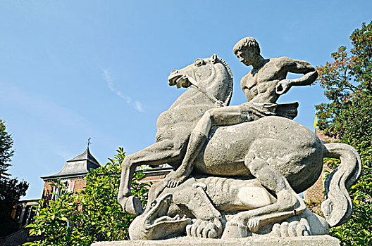 马,骑乘,战争纪念碑,城堡,地区,北莱茵威斯特伐利亚,德国,欧洲