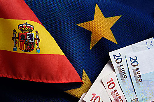 西班牙,欧盟盟旗,欧元,货币,插画