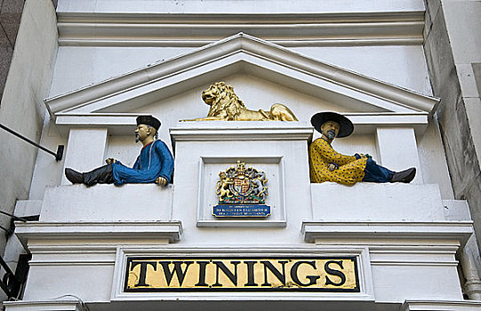 英格兰,伦敦,两个,亚洲,金色,狮子,高处,入口,著名,茶,店,安静,场所