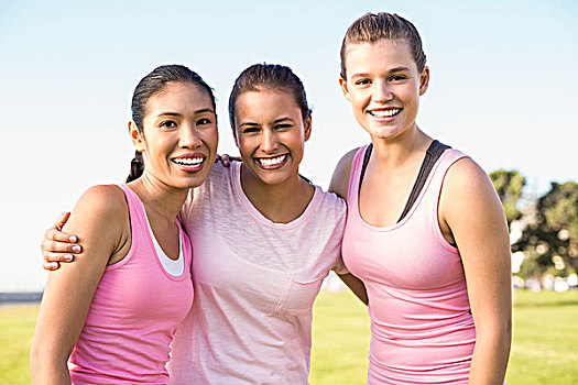 三个,微笑,女人,穿,粉色,乳腺癌,头像