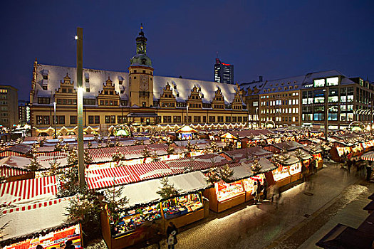 圣诞市场,老市政厅,莱比锡,萨克森,德国,欧洲