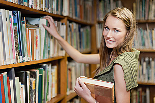 学生,选择,书本,图书馆