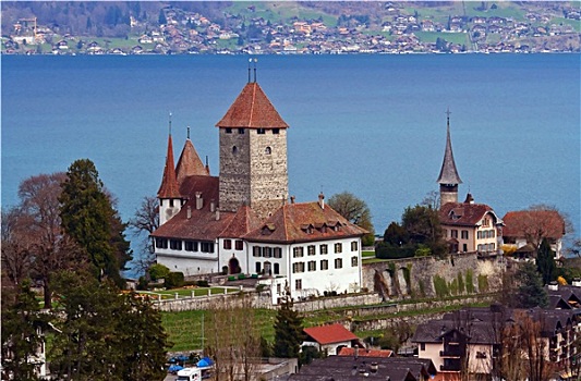 教堂,湖,瑞士