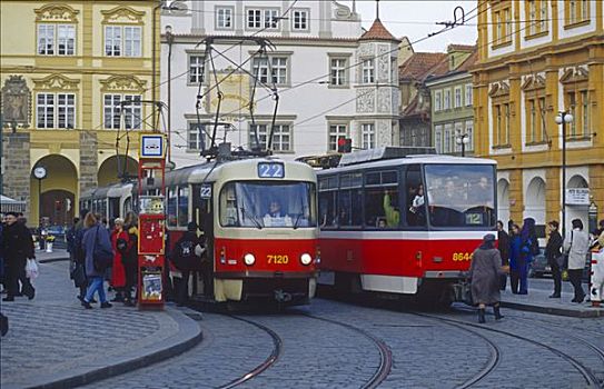 有轨电车,小,区域,布拉格,捷克共和国