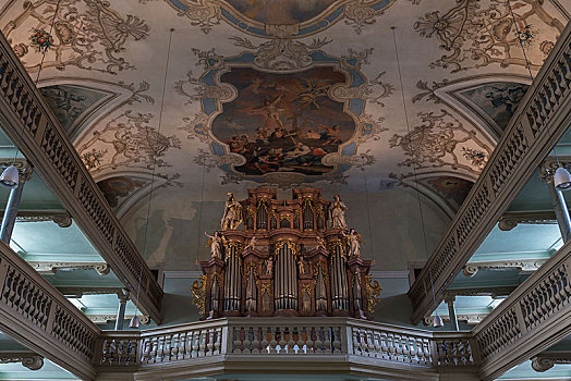 器官,阁楼,巴洛克,教会,巴洛克式教堂,中间,弗兰克尼亚,巴伐利亚,德国,欧洲