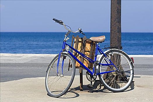 自行车,杆,海滩,罗得斯,多德卡尼斯群岛,希腊