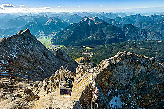 提洛尔,吊舱,风景,楚格峰,攀升,阿尔卑斯山,左边,加米施帕藤基兴,上巴伐利亚,巴伐利亚,德国,欧洲