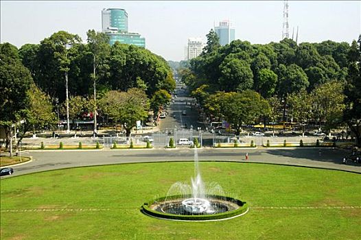 城市,绿色,喷泉,胡志明市,西贡,越南