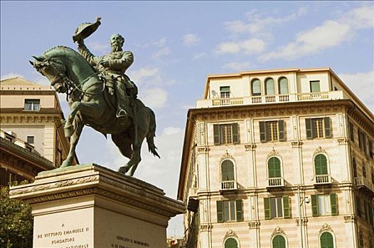 骑马雕像,正面,建筑,热那亚,利古里亚,意大利