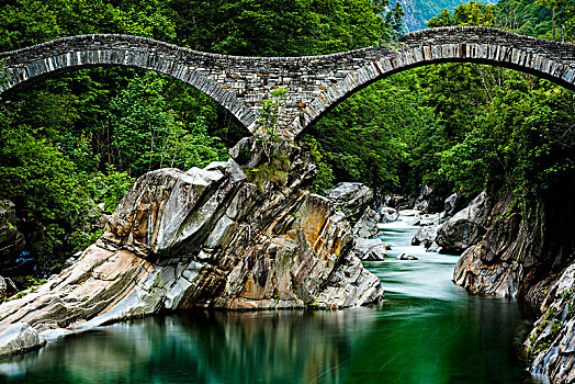 河,拱形,桥,提契诺河,瑞士,欧洲