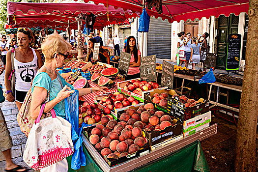 中年,女人,选择,水果,户外市场