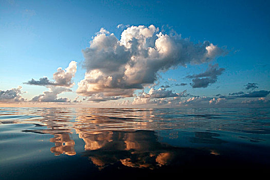 日落,云,无风,下午,上方,美国东岸,英里,南,百慕大,水,深