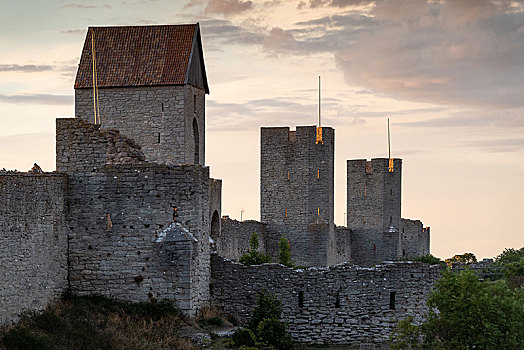 中世纪城市,墙壁,防御,塔,世界遗产,维斯比,哥特兰岛,岛屿,瑞典,欧洲