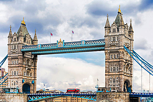 塔桥,上方,泰晤士河,伦敦,举起,桥,河,红色公交车