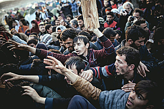难民,露营,希腊,马其顿,边界,等待,木柴,递送,中马其顿,欧洲