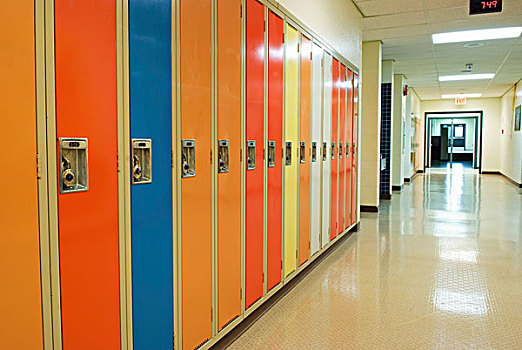 排,储物柜,学校,走廊,艾伯塔省,加拿大