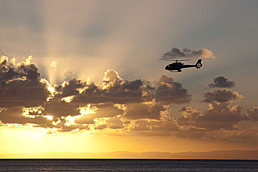 直升飞机,正面,日落,昆士兰,澳大利亚,大洋洲