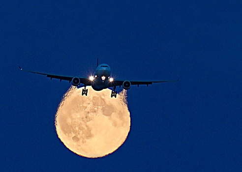 空中客车,高处,满月,靠近,温哥华国际机场,高,漩涡,月亮
