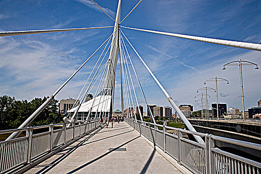 休闲场所,行人,步行桥,上方,红河,曼尼托巴,加拿大