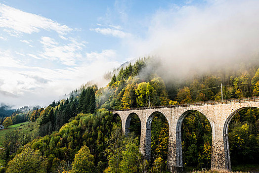 铁路桥,拉文纳,峡谷,秋天,靠近,布赖施高,黑森林,巴登符腾堡,德国,欧洲