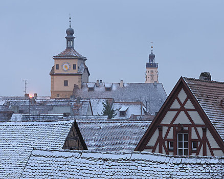 积雪,屋顶,历史,中心,罗腾堡,巴登符腾堡,德国