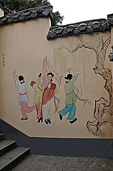 磁器口古镇磁正街民俗文化长廊壁画,打花鼓戏