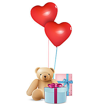 礼物,盒子,泰迪熊,气球