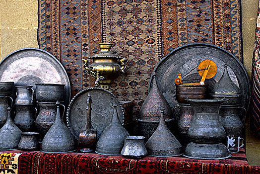 阿塞拜疆,巴库,老城,商店,地毯,铜器