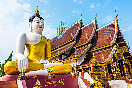 坐佛,雕塑,寺院,清迈,清迈省,北方,泰国,亚洲