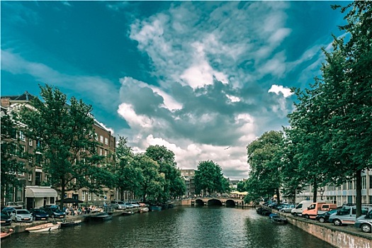 阿姆斯特丹,运河,桥,船,荷兰