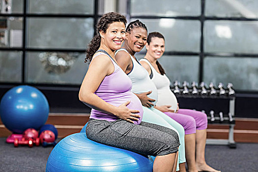 孕妇,坐,练习,球,接触,腹部,休闲,中心