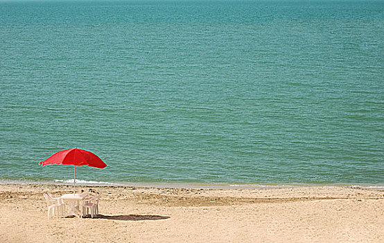 桌子,伞,夏天,海滩